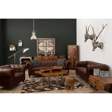 2 Seater Dark Grey Brown Leather Chesterfield Sofa, Victor