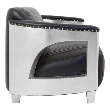 3 Seater Black Leather Sofa, Victor