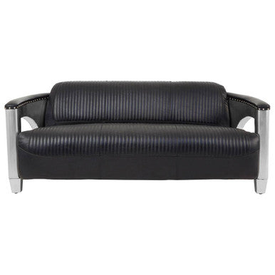 3 Seater Black Leather Sofa, Victor