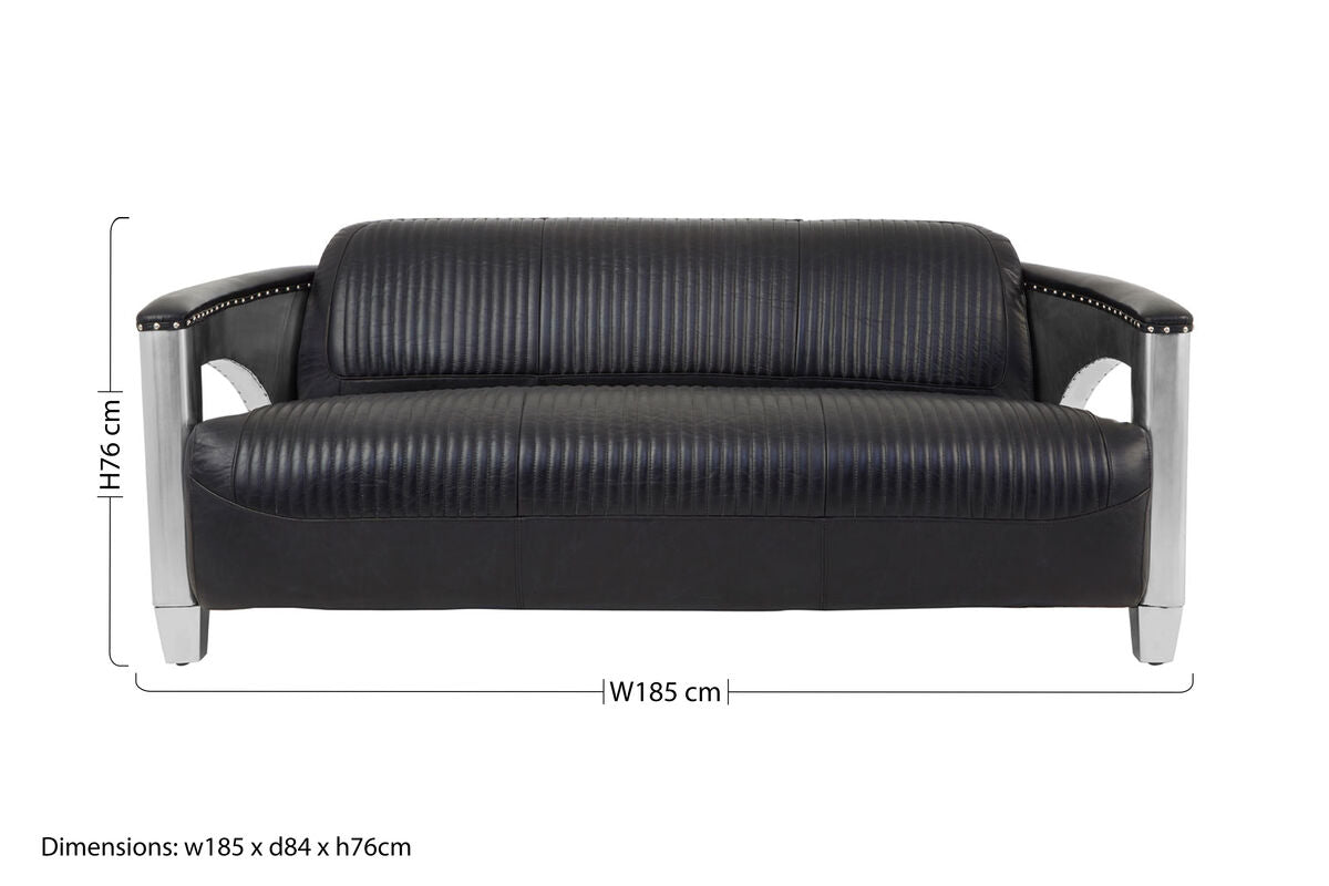 3 Seater Black Leather Sofa, Victor