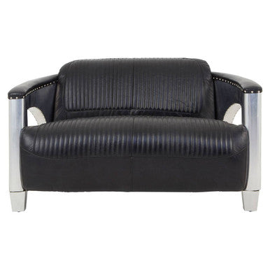 2 Seater Black Leather Sofa, Victor