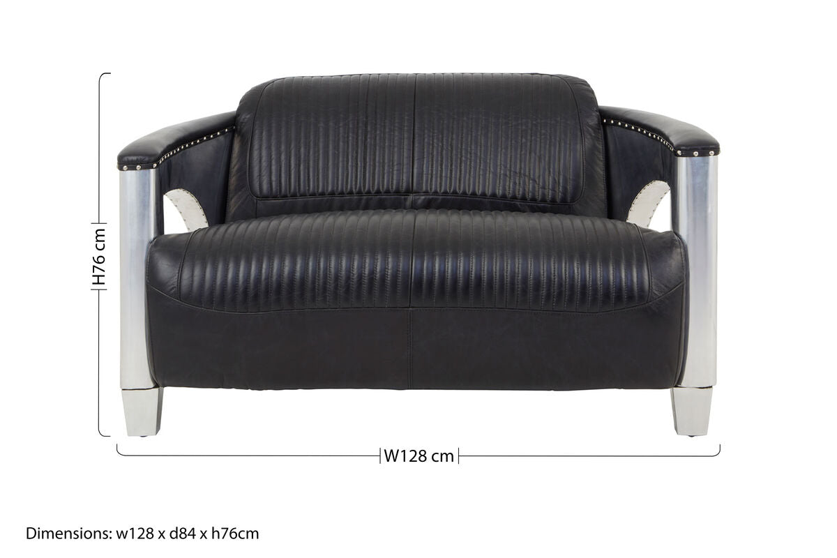 2 Seater Black Leather Sofa, Victor