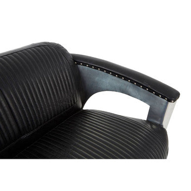 2 Seater Black Leather Sofa, Victor