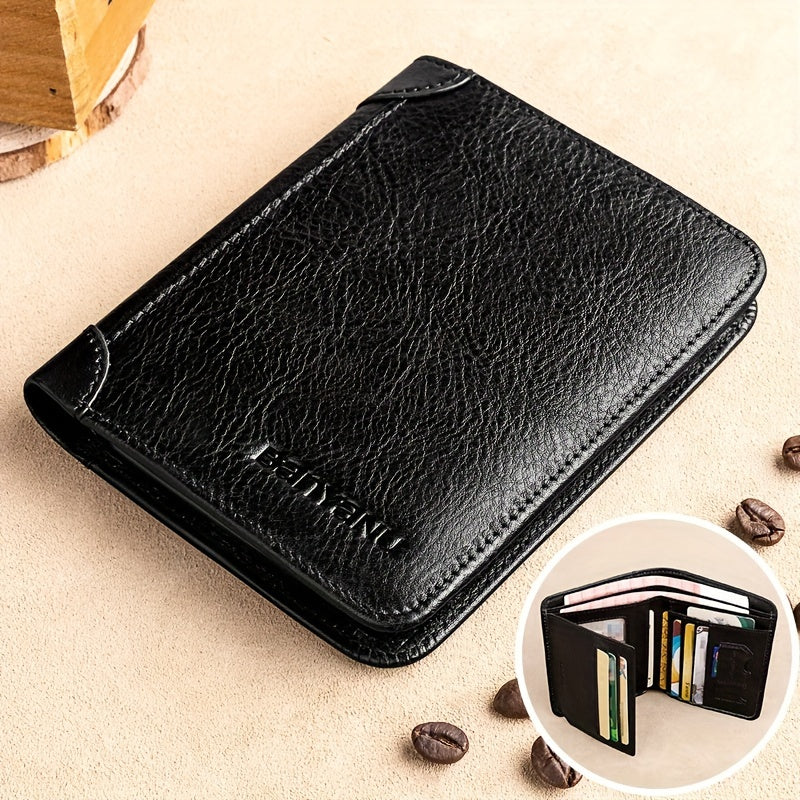 Men's Top Layer Cowhide Short Trifold Wallet