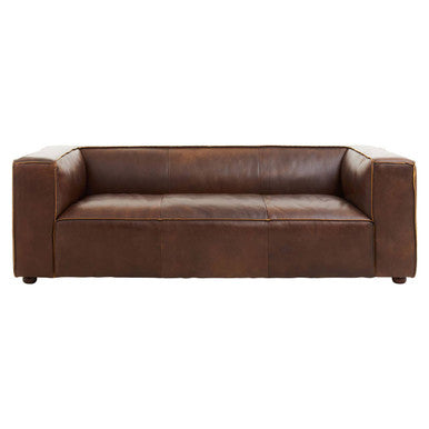 3 Seater Antique Brown Leather Sofa, King