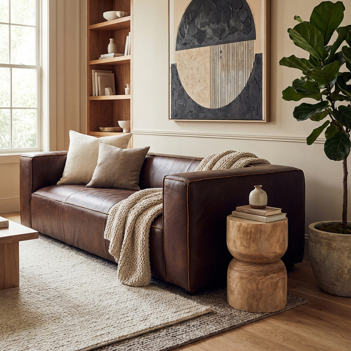 3 Seater Antique Brown Leather Sofa, King