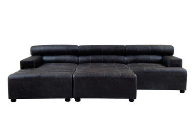 Armless Antique Black Leather Modular Sofa Chair, King