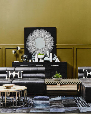 Armless Antique Black Leather Modular Sofa Chair, King