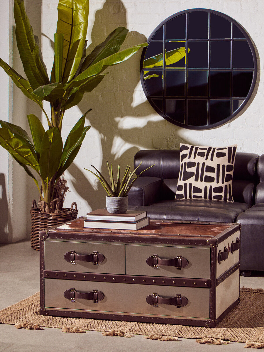 Antique Black Left Arm Leather Modular Chaise Sofa, King