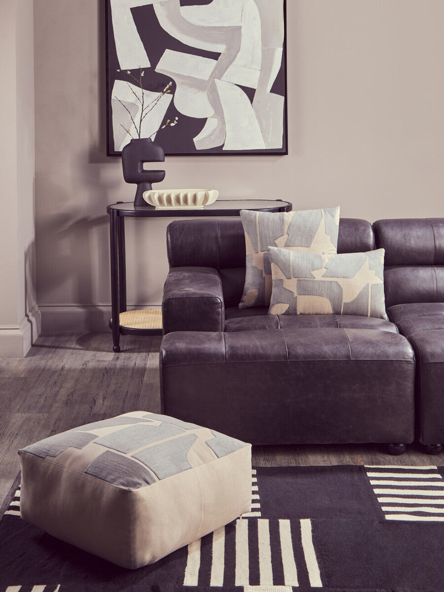 Antique Black Left Arm Leather Modular Chaise Sofa, King