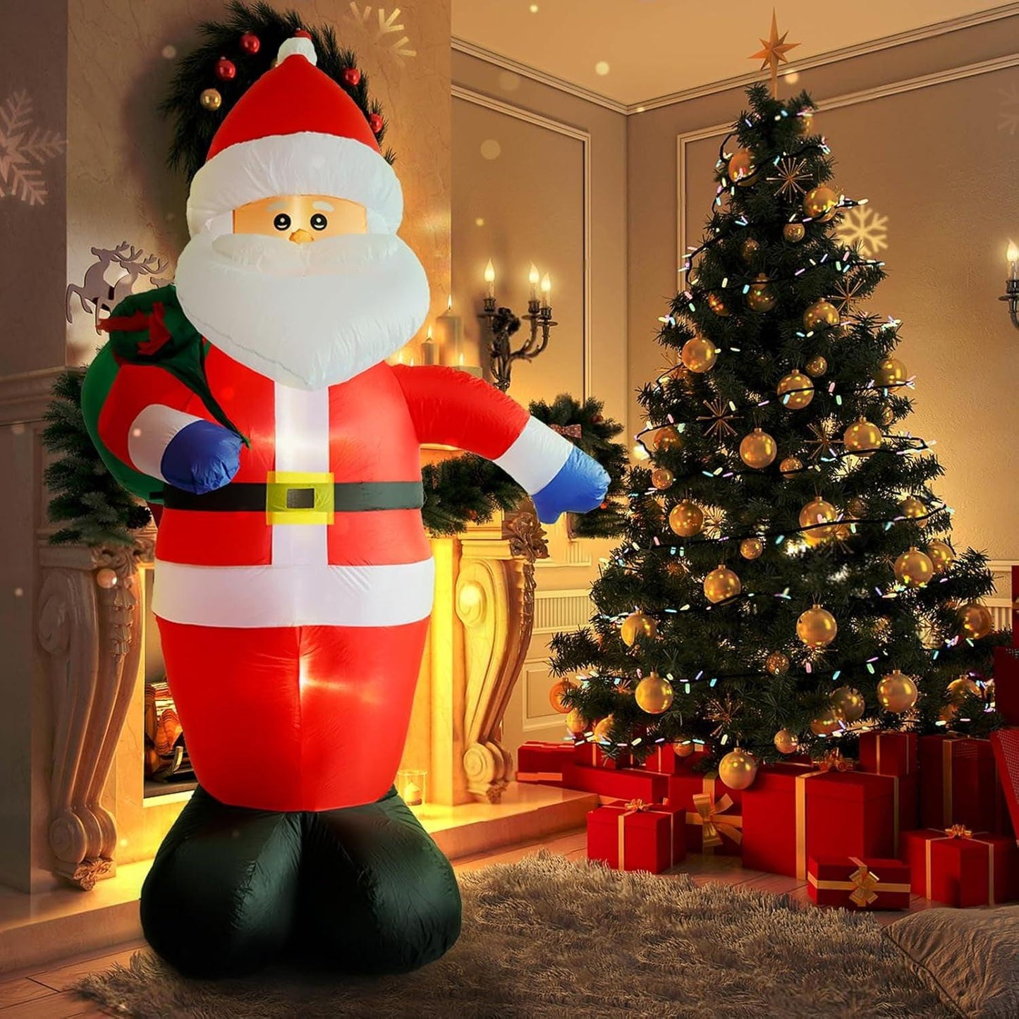8FT Giant Santa Christmas Inflatable – Outdoor Decoration with LED Lights & Gift Bag | Yard, Retail & Event Display