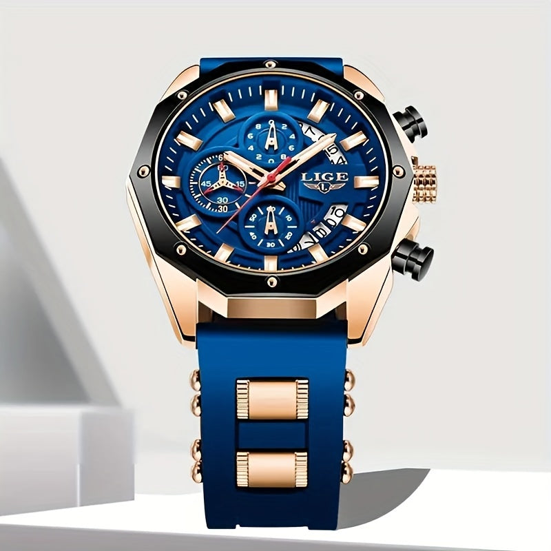 LIGE Men's Chronograph Calendar Wristwatch