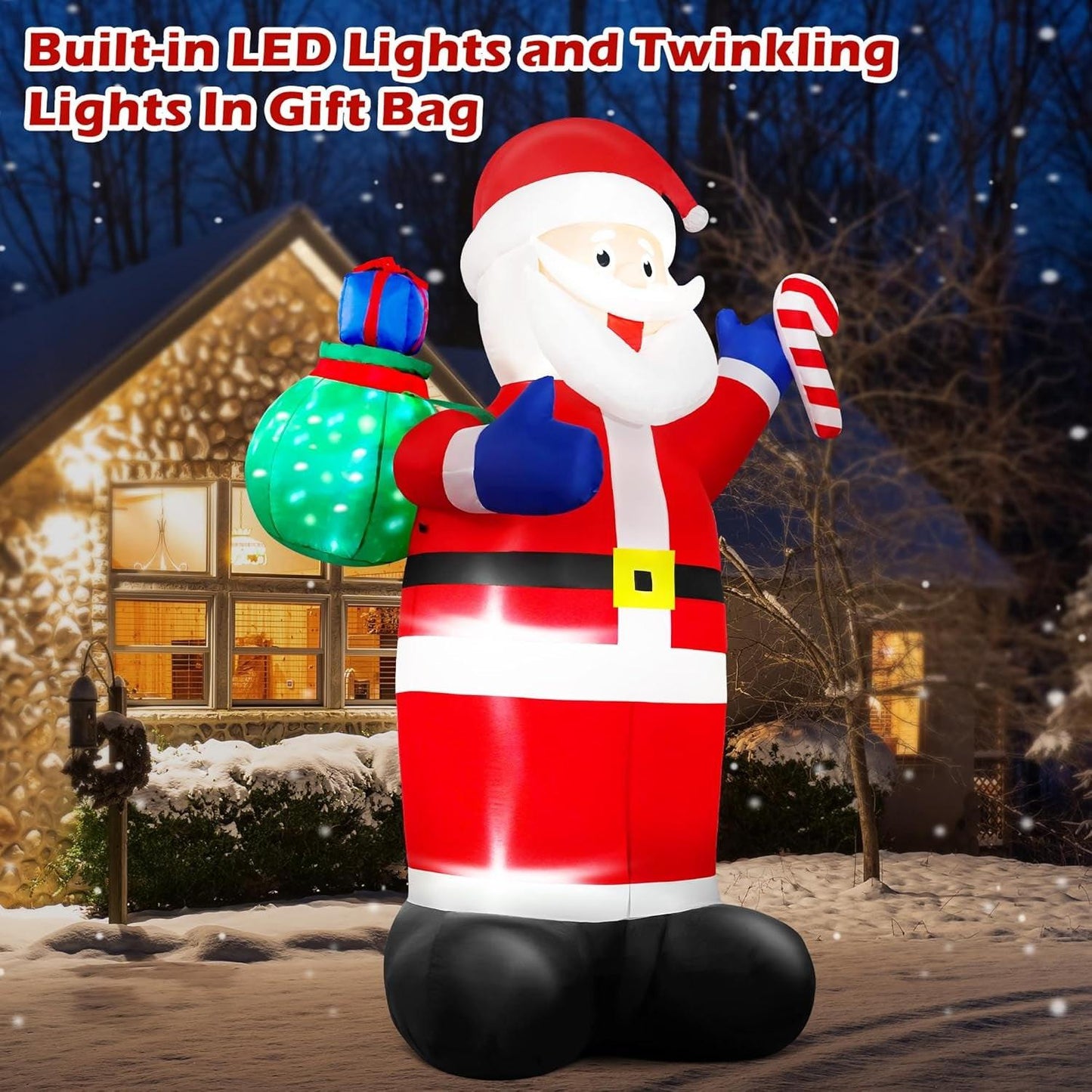 8FT Giant Christmas Inflatable Santa with Flashing Gift Bag – IP44 Weatherproof Outdoor Decoration for Lawn, Garden & Holiday Parties