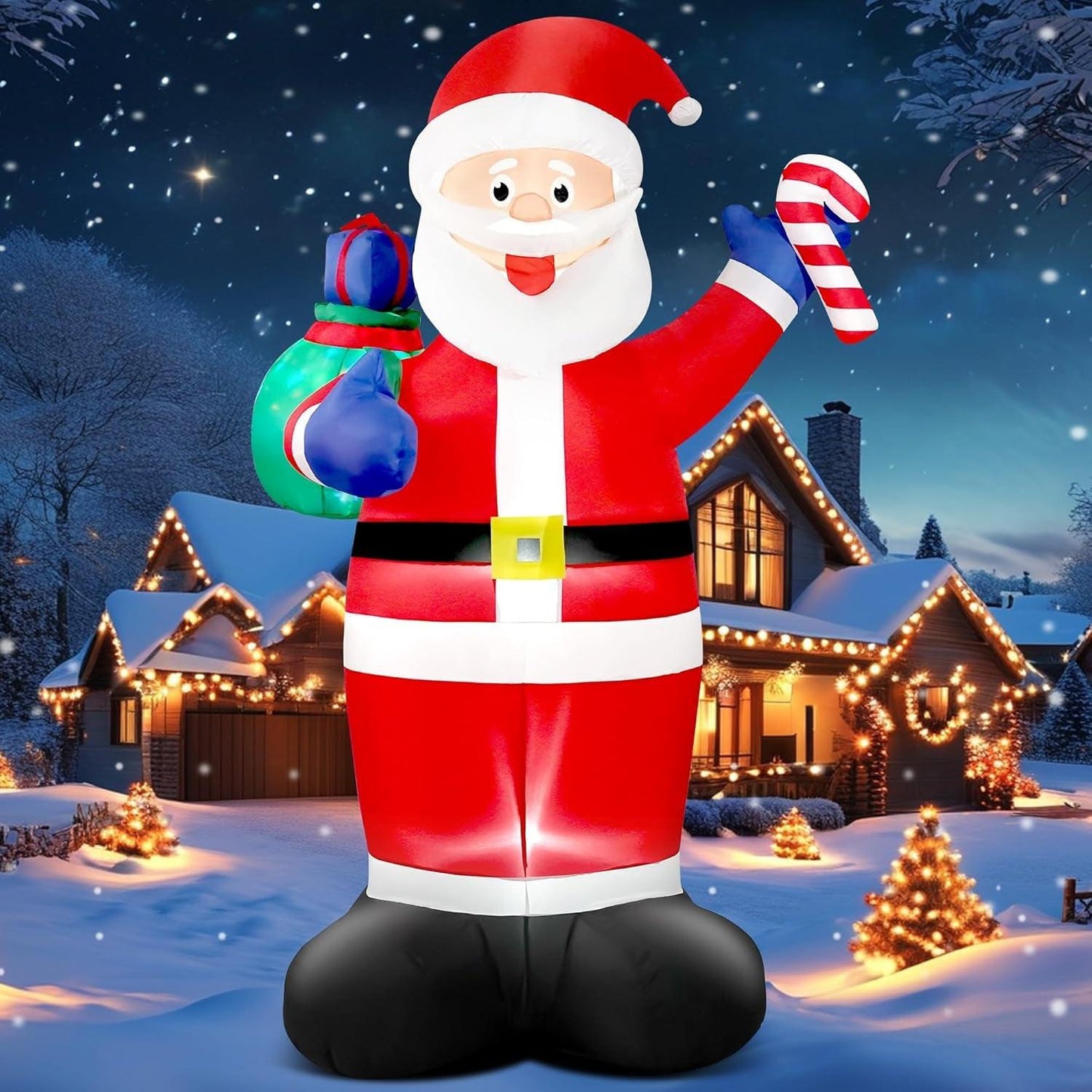 8FT Giant Christmas Inflatable Santa with Flashing Gift Bag – IP44 Weatherproof Outdoor Decoration for Lawn, Garden & Holiday Parties