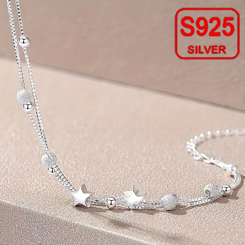 Women's Double-Layer Star Bracelet – 925 Sterling Silver, Hypoallergenic, Versatile Jewelry for Beach, Daily Wear, Weddings & Special Occasions, Perfect Gift for Mother’s Day, Valentine’s Day & Ramadan