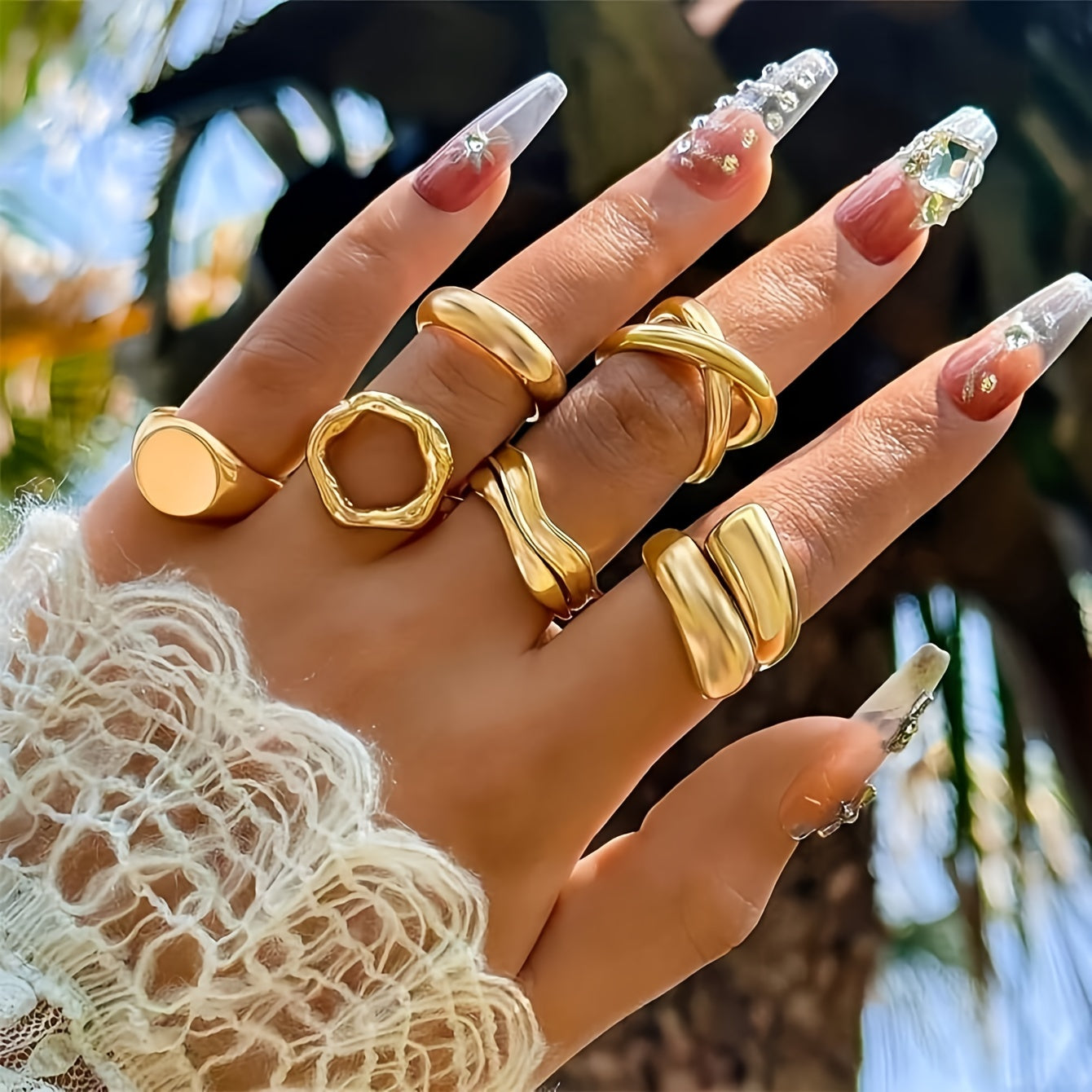 Vintage-Inspired Geometric Ring Set