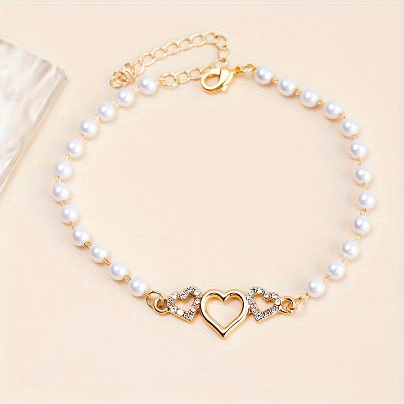 Elegant Golden-Tone Heart Charm Bracelet