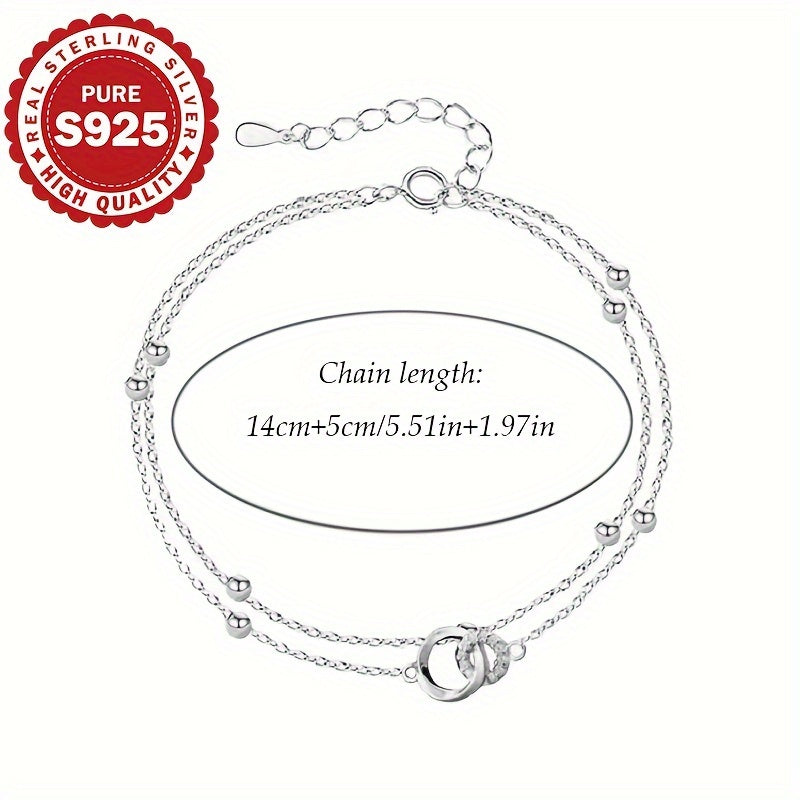 Elegant 925 Sterling Silver Double-Layer Circle Bracelet with Cross Beads – Hypoallergenic 2.6g Jewelry, Perfect Gift for Her, Daily Wear & Valentine’s Day Accessory