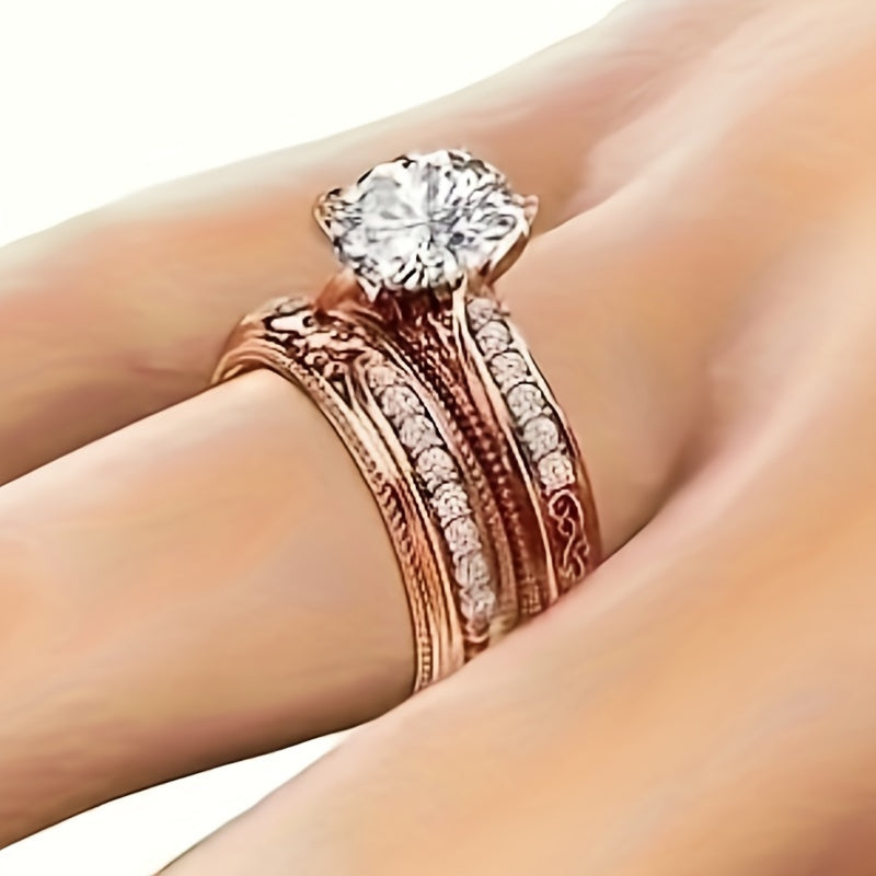 Elegant Rose Golden Engagement Ring Set