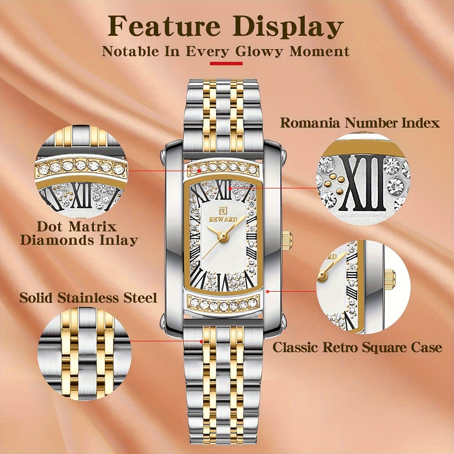 Retro Rectangle Golden Women Watches