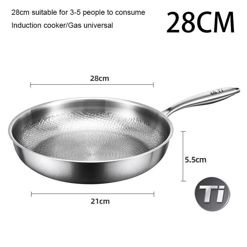 Pure Titanium Frying Pan – Hammer‑Pattern Non‑Coated Cookware (26/28/30 cm)