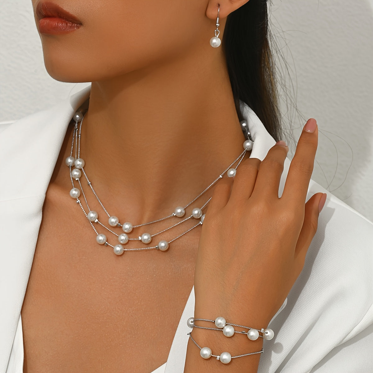 Women's Imitation Pearl Necklace Jewelry Set