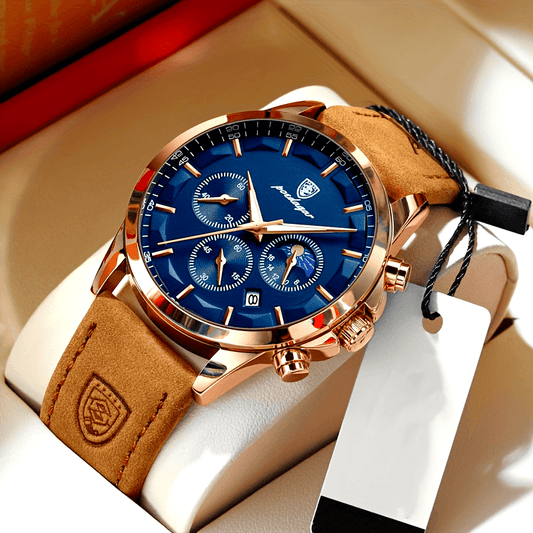 Blue Dial Stylish Rose Golden Quartz Watch