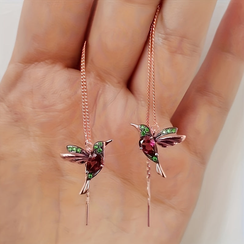 Elegant Hummingbird Tassel Drop Earrings with Synthetic Emerald