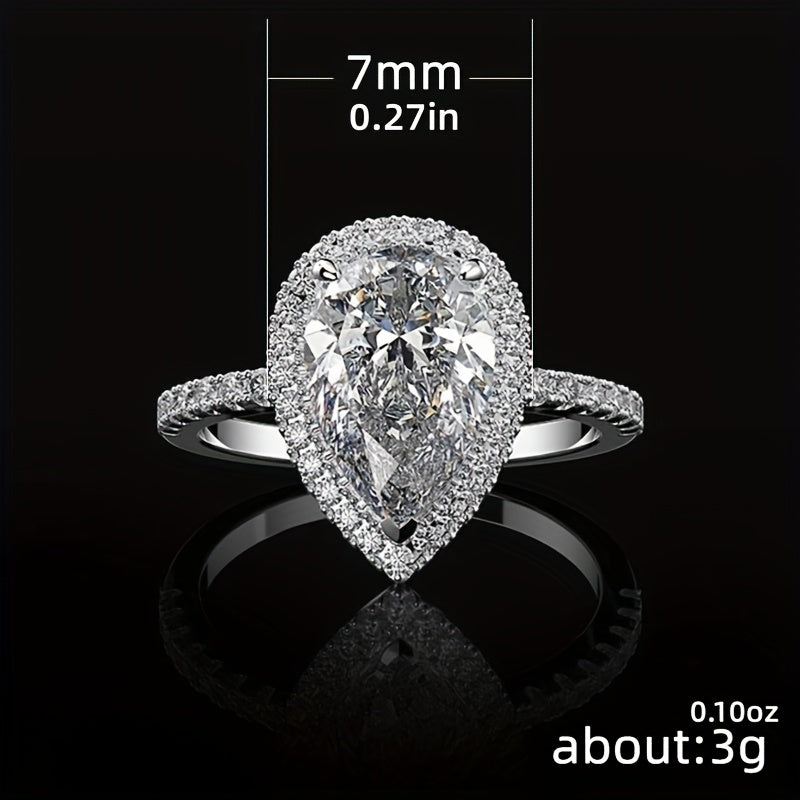 Glittering teardrop-shaped simulation diamond ring