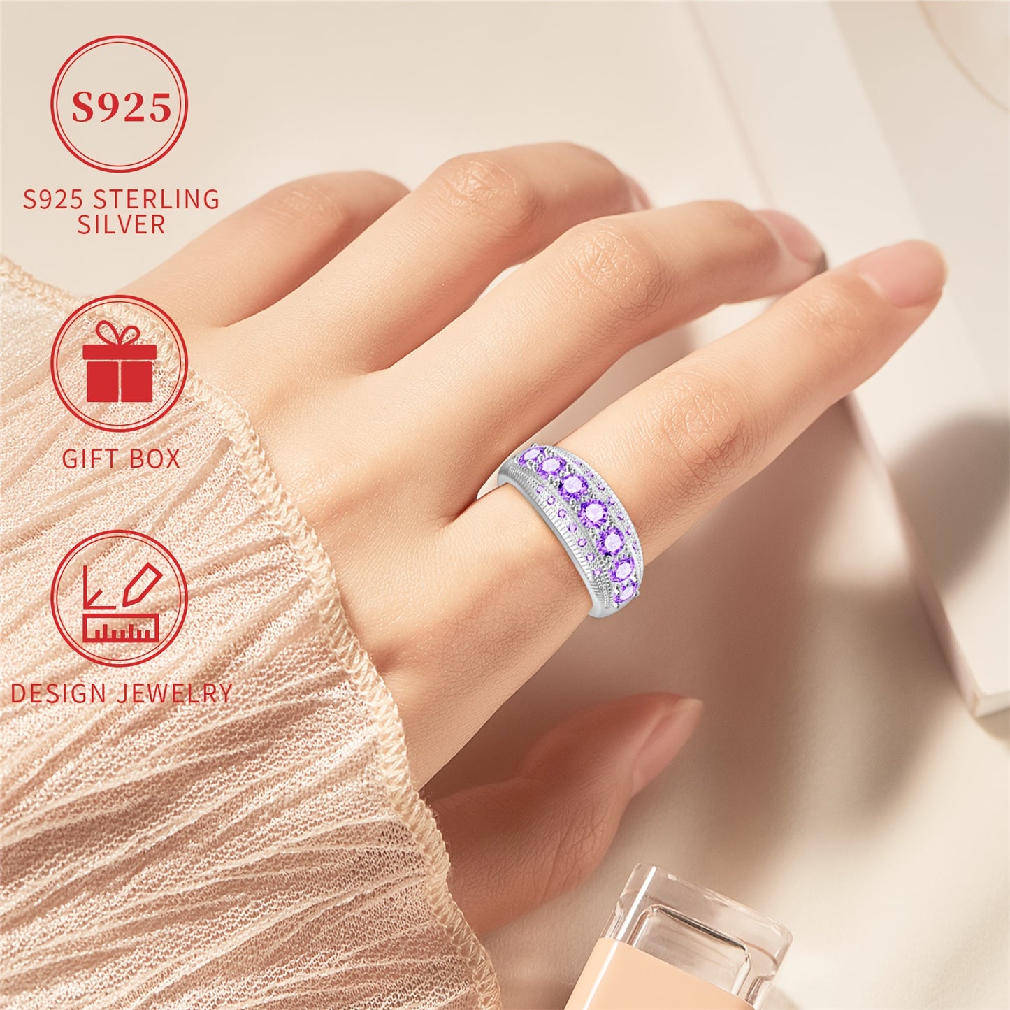 Silvery Diamond Ring Low Allergy