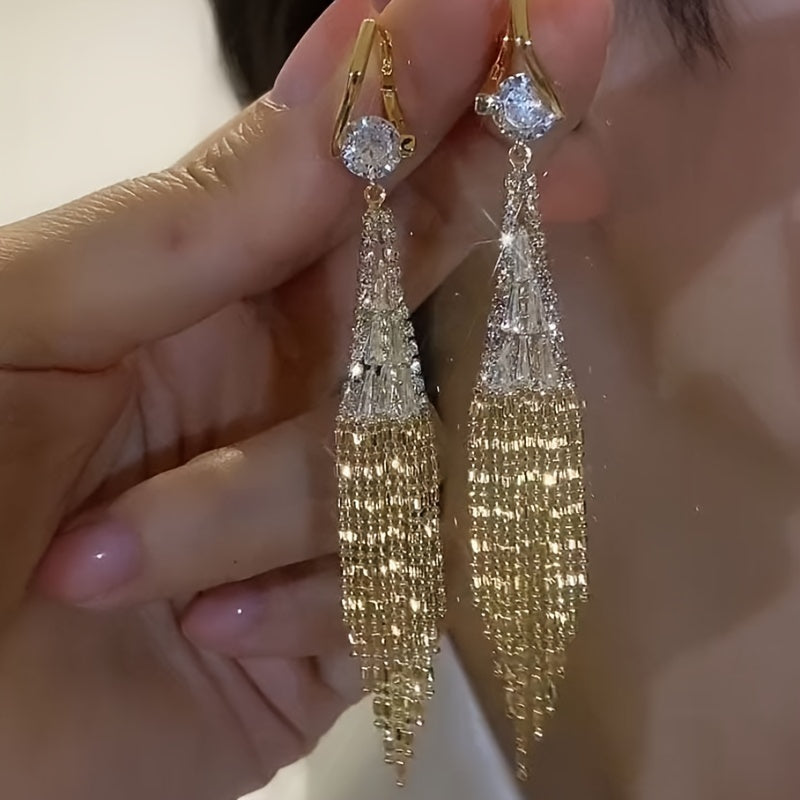 Elegant Dangle Earrings Sparkling Tassel Design Paved Shining zirconia Match