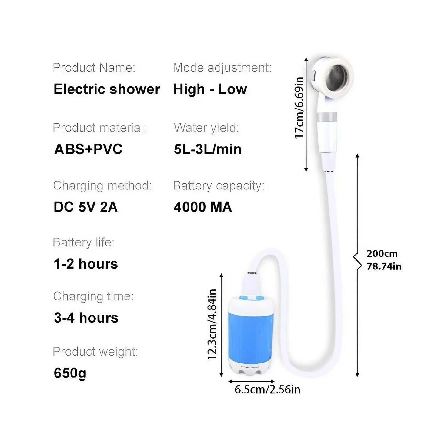 Rechargeable Portable Camping Shower – Waterproof, Digital Display & Travel‑Ready