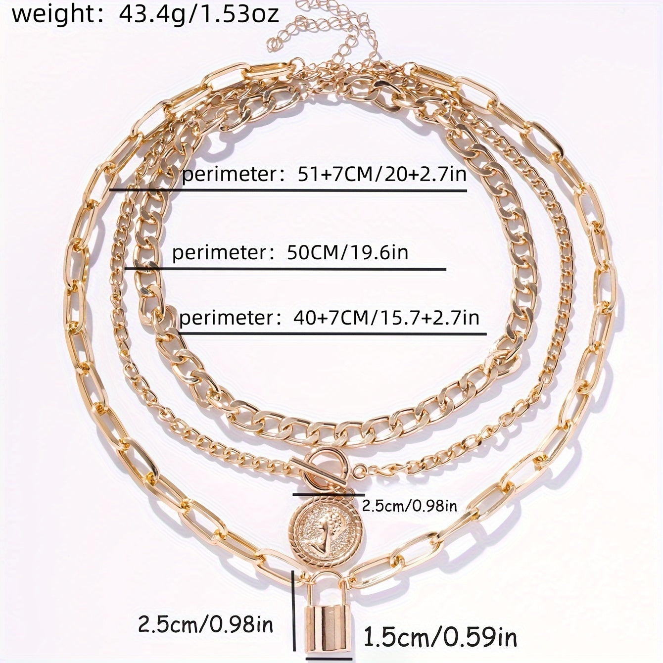 Elegant 3pcs Vintage-Inspired Golden-Tone Necklace Set