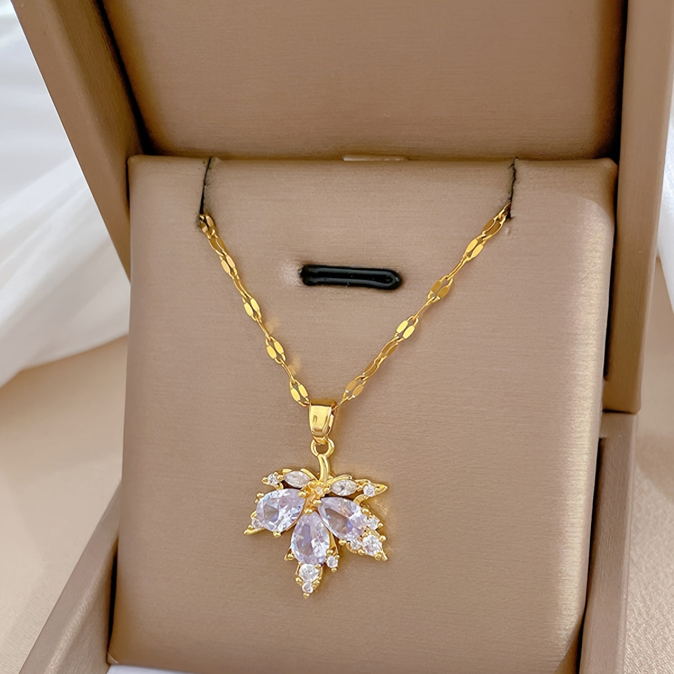 Necklace With Golden Maple Leaf Design