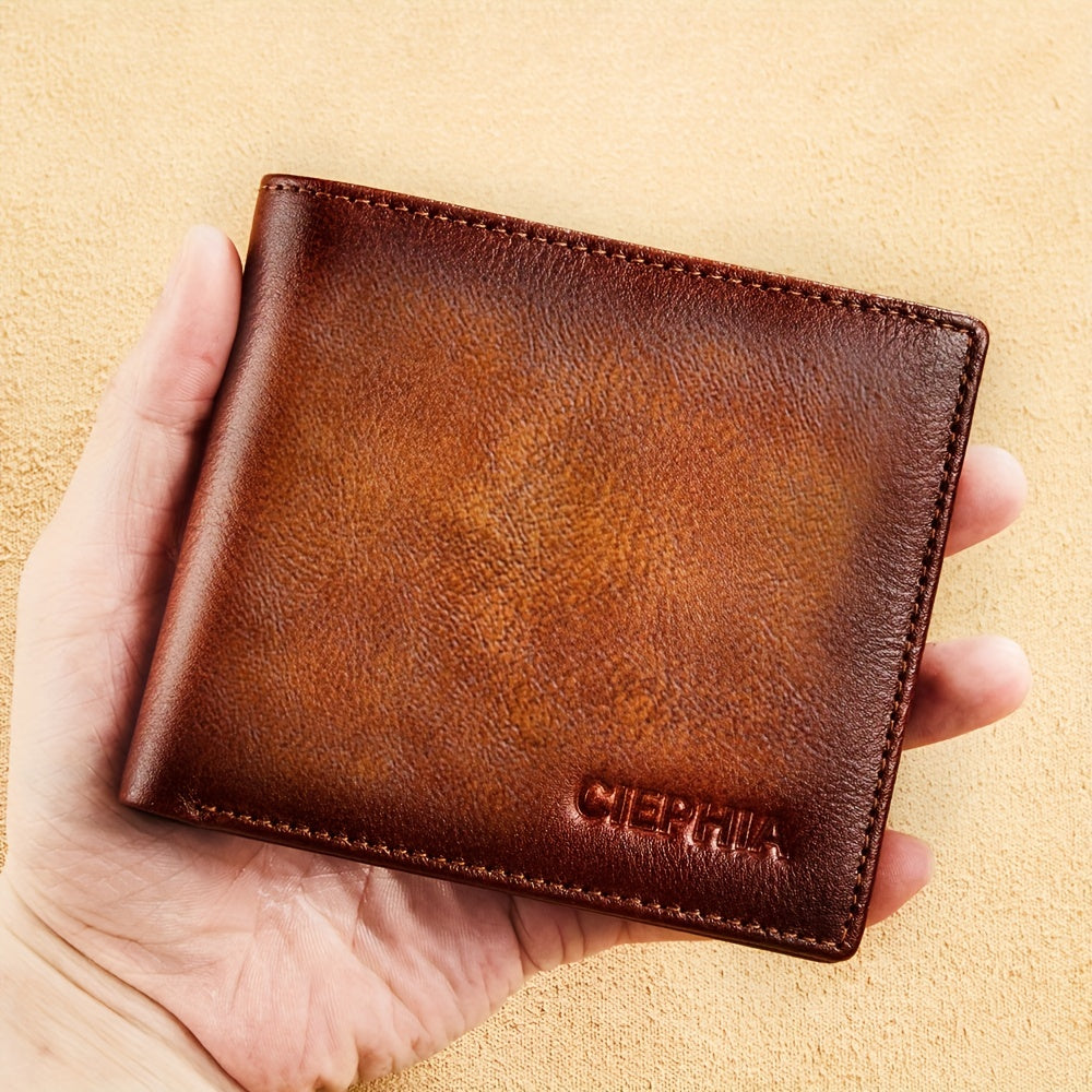 Men's Genuine Leather Anti Theft Brush Wallet