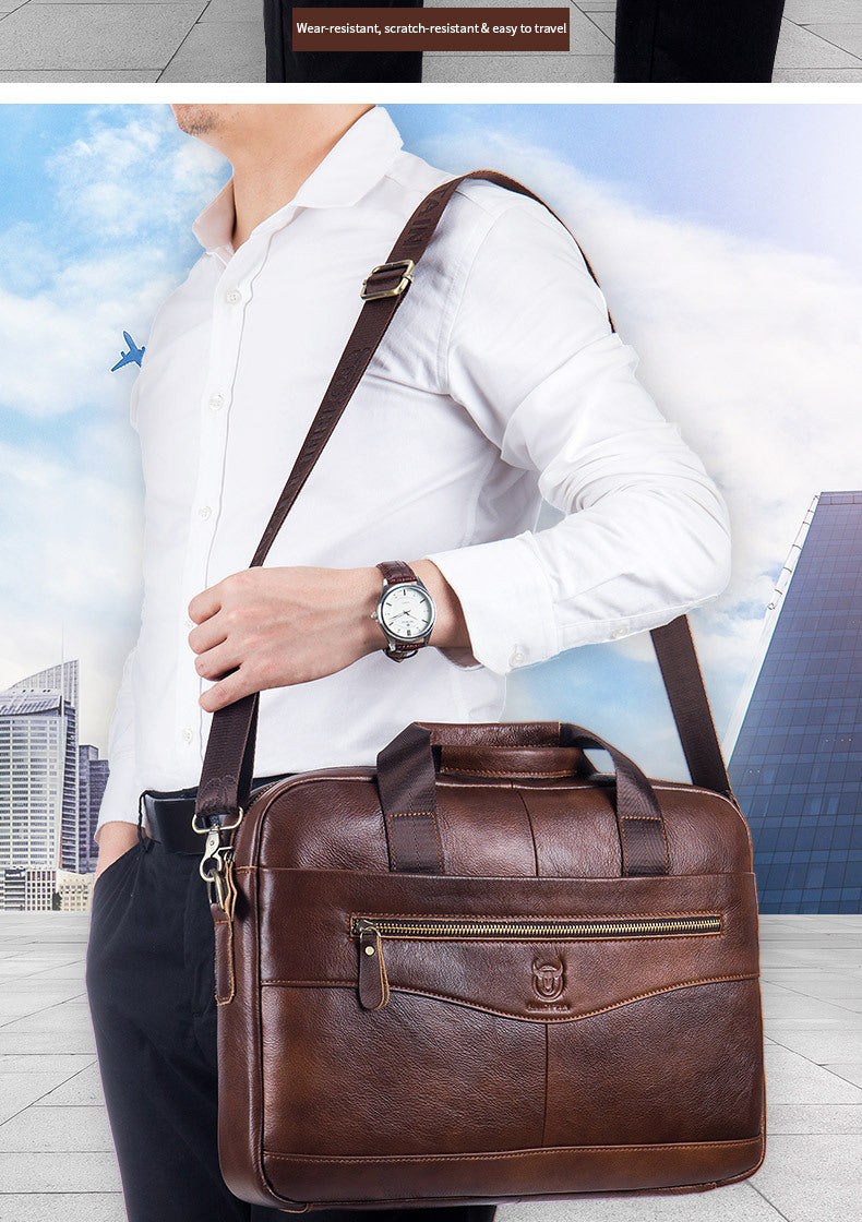 Capt. Niu leather one-shoulder messenger large-capacity fashionable male bag niu leather multi-functional hand-held business computer briefcase