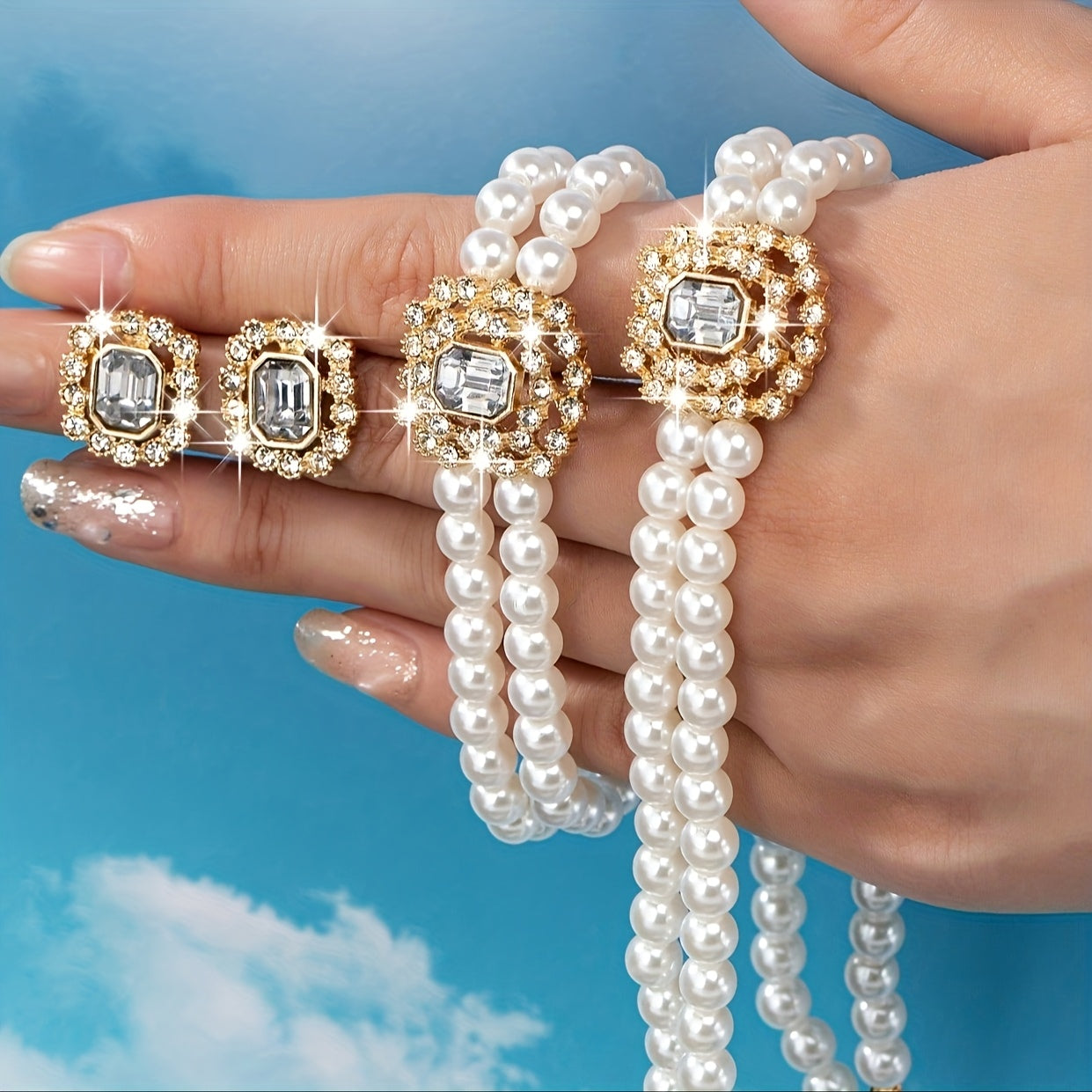 Vintage Luxury French-Inspired Double-Row Faux Pearl Jewelry Set