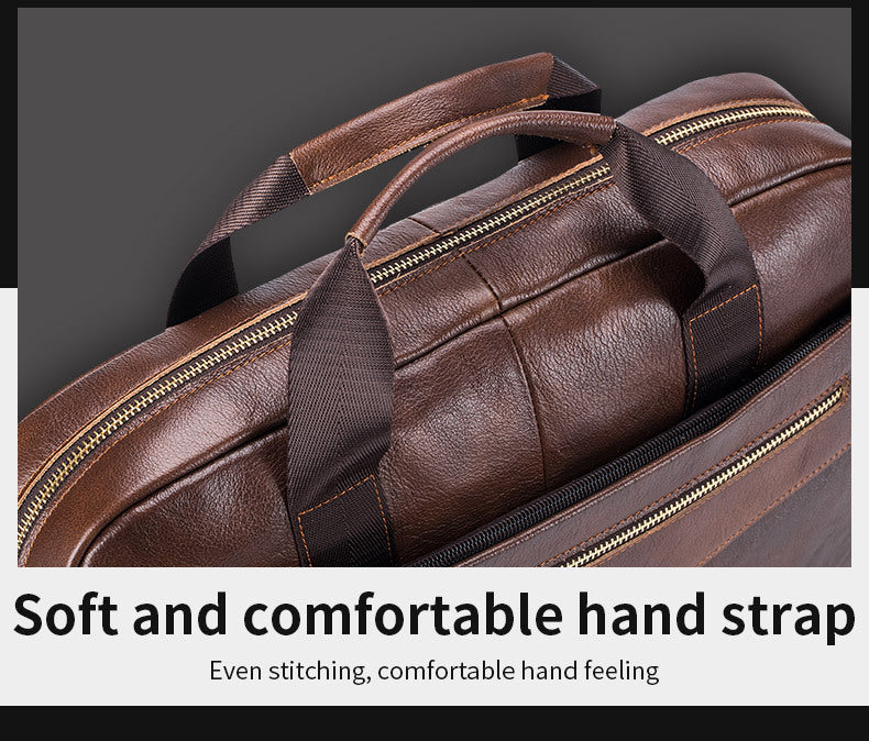 Capt. Niu leather one-shoulder messenger large-capacity fashionable male bag niu leather multi-functional hand-held business computer briefcase