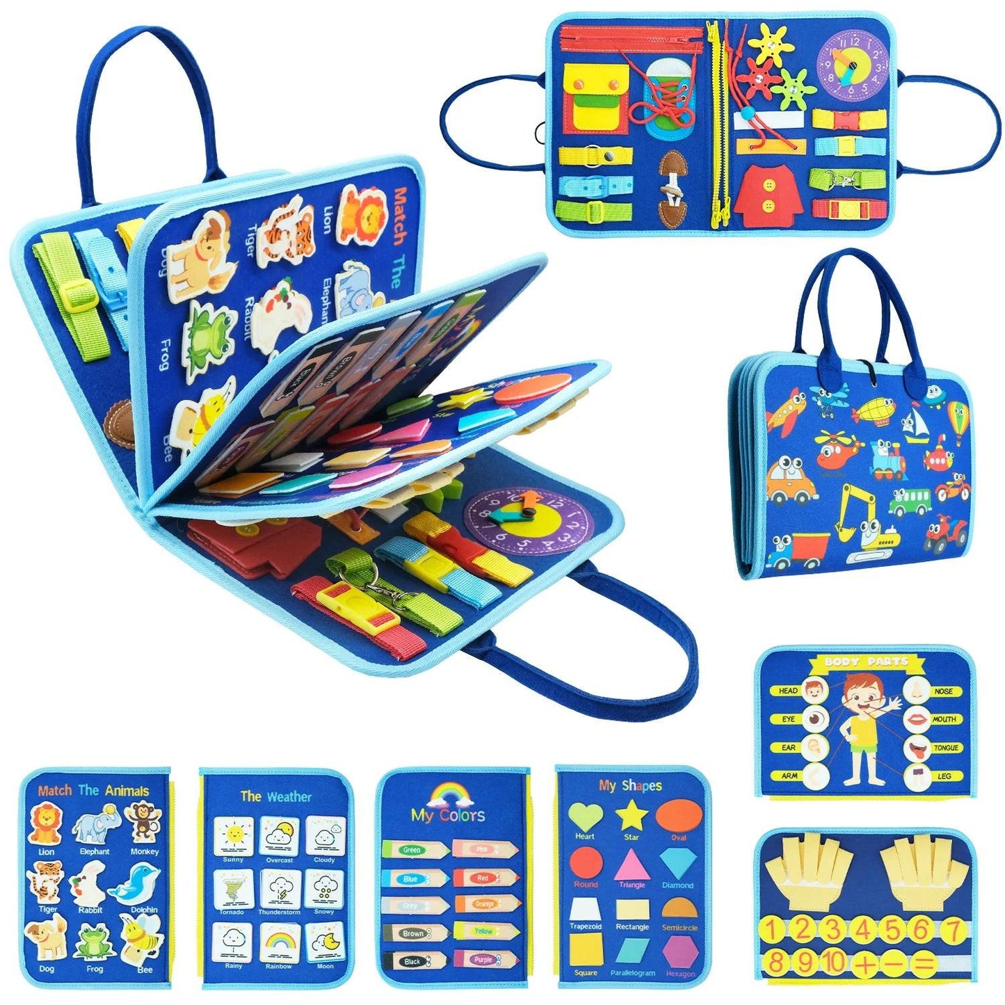 Montessori Busy Board – Sensory Learning Toy with 16 Activities for Toddlers & Preschoolers