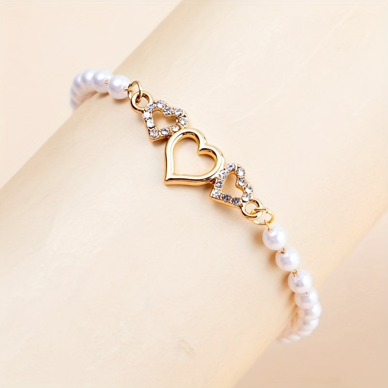 Elegant Golden-Tone Heart Charm Bracelet