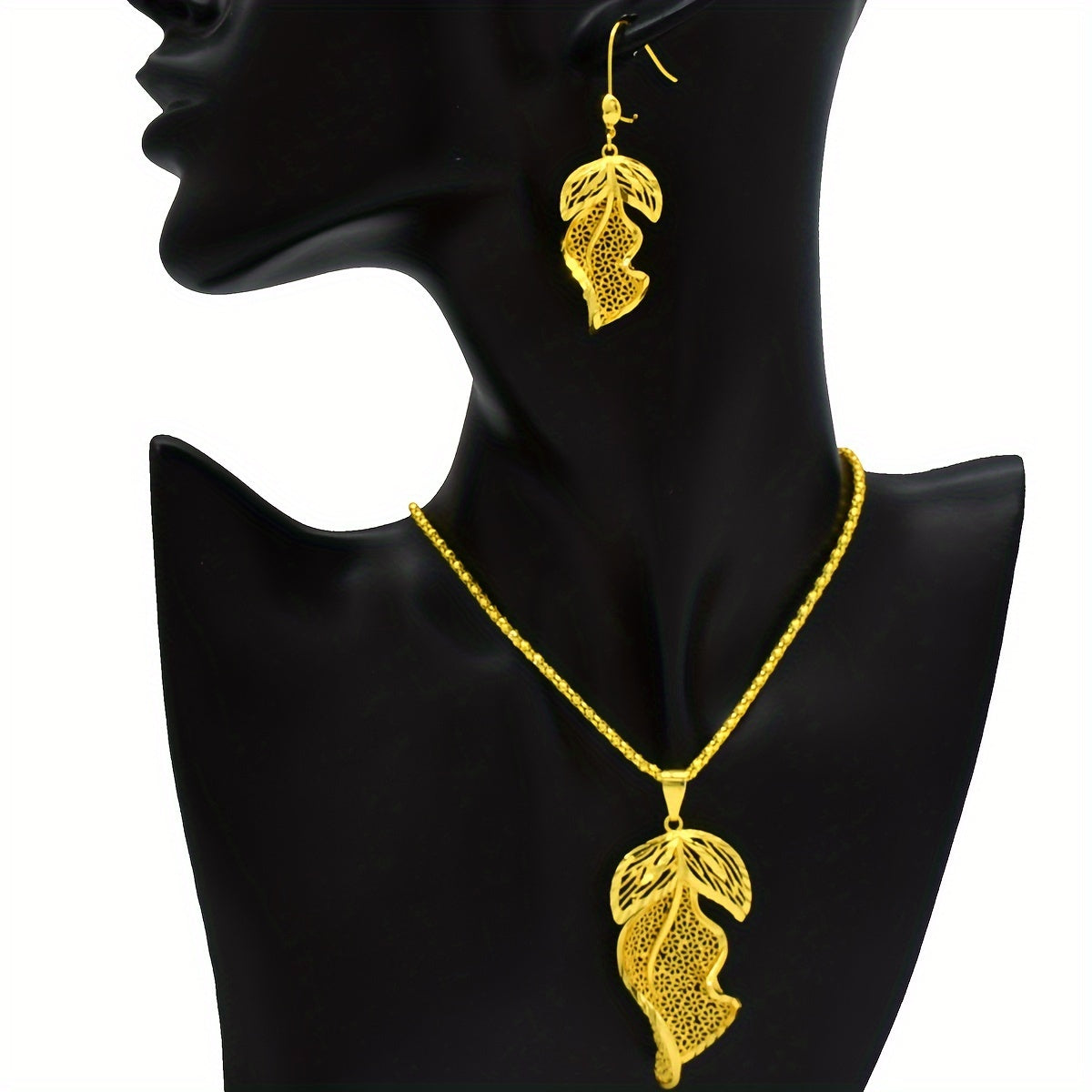 Hollow Leaf Jewelry Earrings Necklace Set