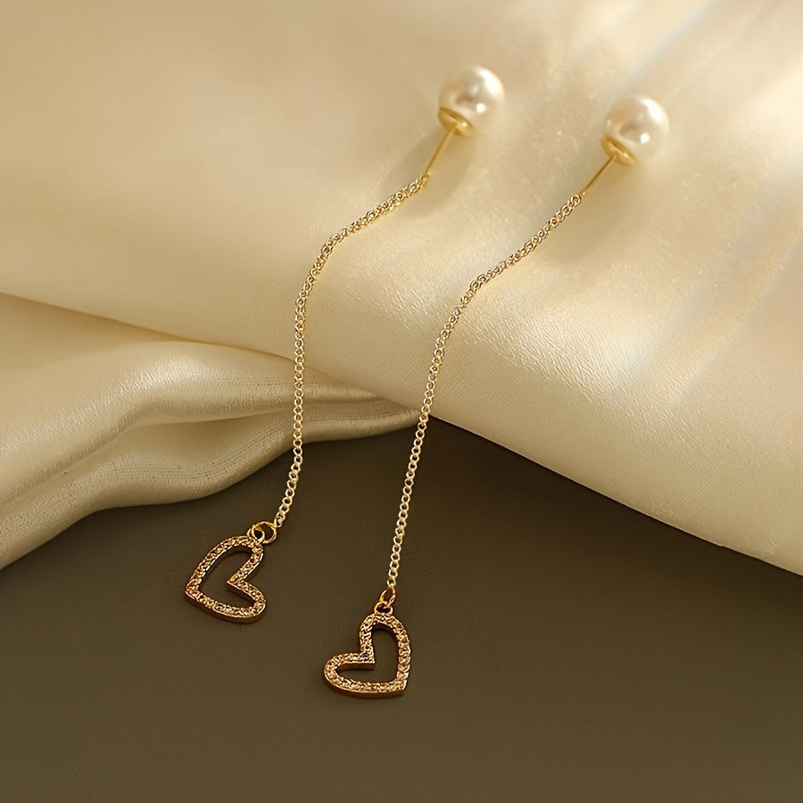 Elegant Rhinestone Heart Drop Earrings