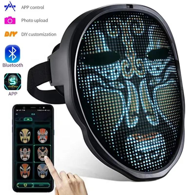 Bluetooth LED Face Mask – Programmable Light‑Up Carnival Mask with App & Gesture Control