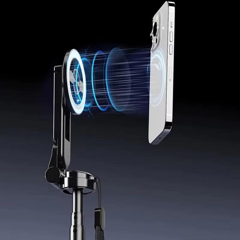 Snap, Stream, Go – 4-in-1 Magnetic Selfie Stick with Bluetooth & 360° Rotation