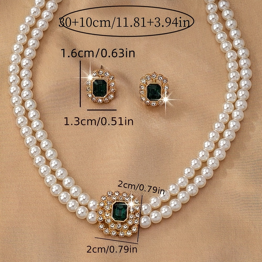 Luxury Elegant Double Row Faux Pearl Necklace Set