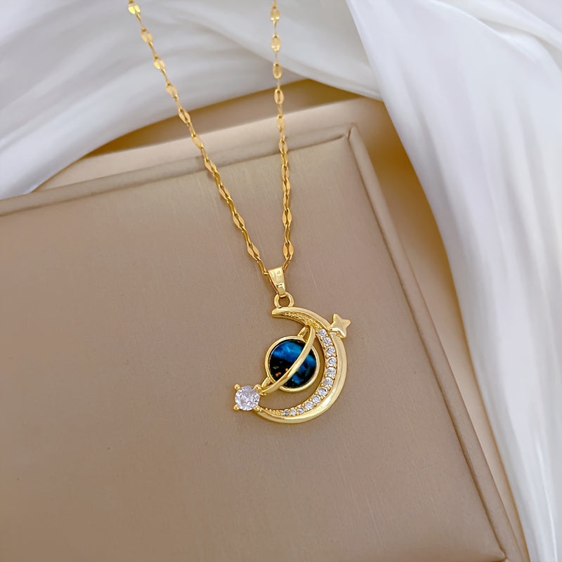 Fashion Lunar Starry Sky Pendant gold Necklace