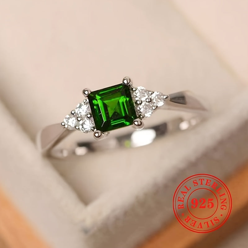 Synthetic Emerald Diamond With 4-Prong Setting