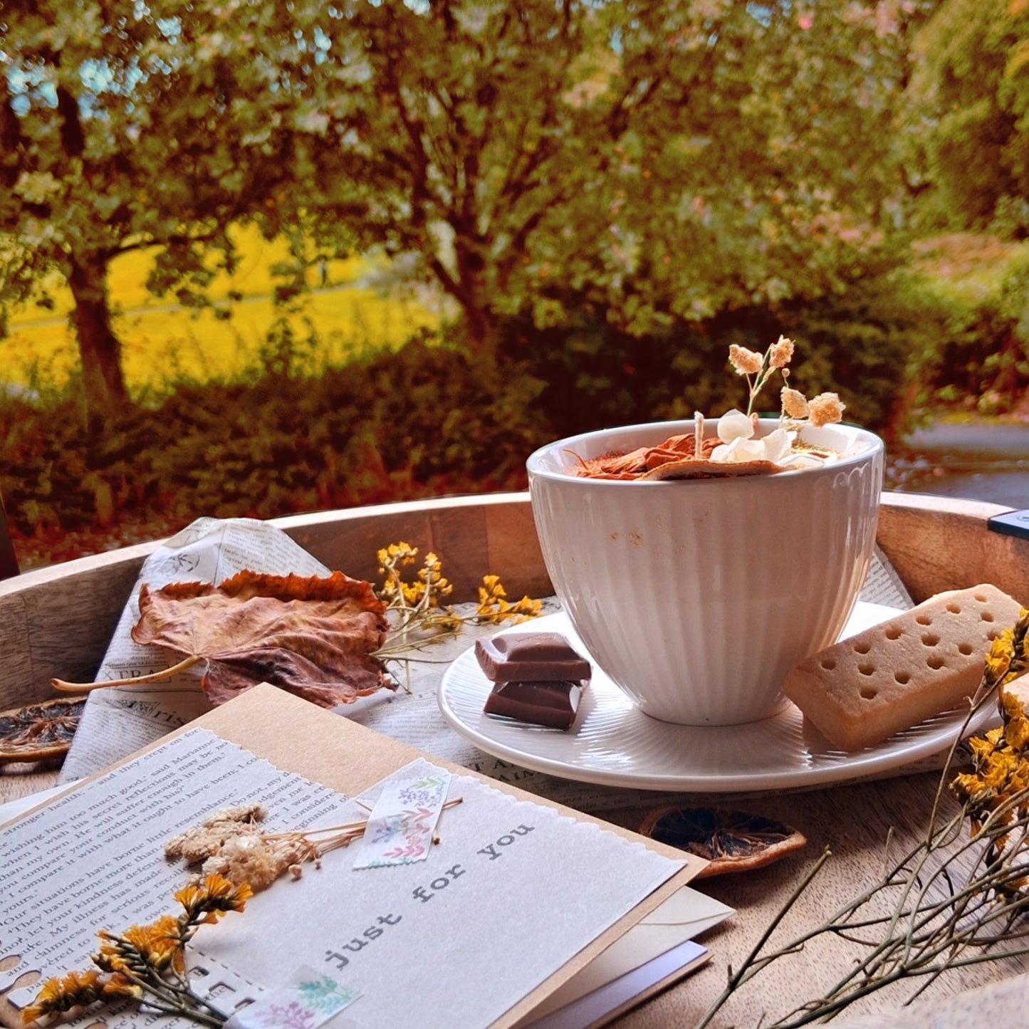 Just For You Botanical Scrapbook Bookish Greeting Card