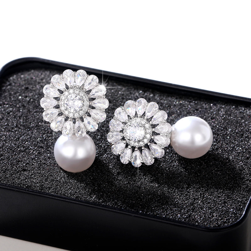 Fashion Flower zirconia Imitation Pearl Drop Earrings