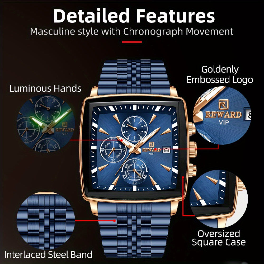 REWARD Men's Watches Blue Rectangle Quartz Wrist watches